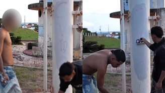 Capitão da PM faz membros de facção apagar pichações em Carnaubal, no Ceará