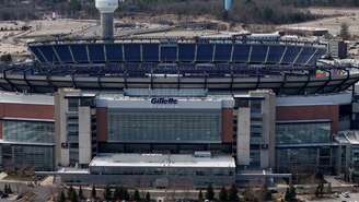 Imagem captada por drone mostra o Gillette Stadium, que será chamado de Boston Stadium quando sediar jogos da Copa do Mundo da FIFA de 2026, em Foxborough, Massachusetts, EUA, em 25 de março de 2026.