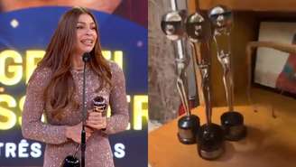Grazi Massafera mostra troféus que venceu no Melhores do Ano (Reprodução/TV Globo/Instagram)