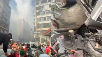 Cenas após os ataques aéreos israelenses em áreas residenciais da capital libanesa, Beirute, nesta quarta-feira, 8