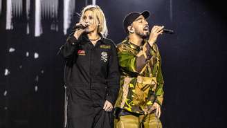 Emily Armstrong e Mike Shinoda, do Linkin Park, durante show em São Paulo, 2025