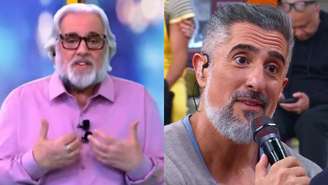 Leão Lobo no TV Fama e Marcos Mion no Caldeirão (Reprodução/RedeTV!/TV Globo)