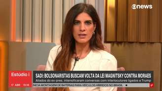 Andréia Sadi no 'Estúdio i' de 17 de abril, quando contou ter conversado com Paulo Figueiredo