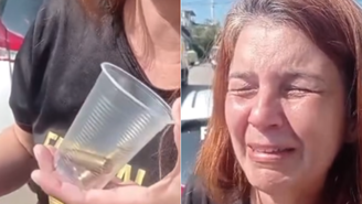 Irmã de comerciante pega capsula de bala disparada por PM com copo plástico e chora: 'Mataram meu irmão'