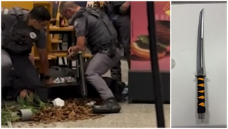 Homem com espada é imobilizado por PMs com arma de choque no Aeroporto de Viracopos
