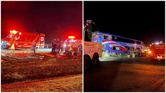 Batida entre carreta e ônibus que levava religiosos deixa dois mortos em MG