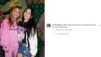 Maressa chama Piovani de 'suja' e 'desprezível' após polêmica da atriz com Virginia