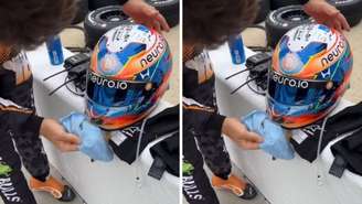 Grosjean limpa capacete após incidente com ave durante treino para as 500 Milhas de Indianápolis