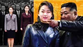 Uma imagem composta estilizada mostra uma fotografia de Kim Ju Ae, com os longos cabelos presos, ao lado de Kim Jong Un, que aponta para a câmera, ambos vestindo jaquetas de couro pretas com cinto. Ao fundo, uma fotografia de Ri Sol Ju, com um casaco cinza abotoado e saia preta, aparece ao lado de Kim Ju Ae, de terno bordô, em frente a várias fileiras de dignitários de terno, com suas imagens em preto e branco, todos em posição de sentido.