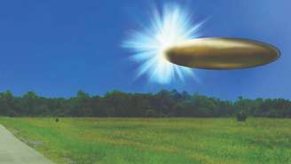 Montagem com elemento metálico inserido em edição posterior sobre foto de descampado tirada pelo FBI para retratar avistamento de OVNI por testemunha em setembro de 2023.