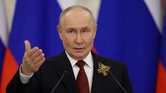 O presidente russo, Vladimir Putin, em coletiva de imprensa em Moscou, em 9 de maio de 2026.