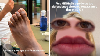 Virginia brinca com pé do namorado Vini Jr