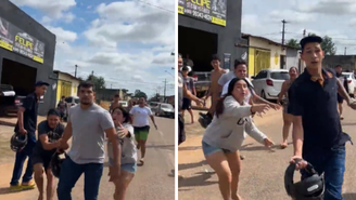 Populares agridem repórter com capacete de moto