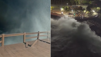 Ressaca com ondas de 3 metros danificam estrutura do Mirante do Leblon