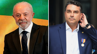 Montagem com foto de Lula e Flávio Bolsonaro