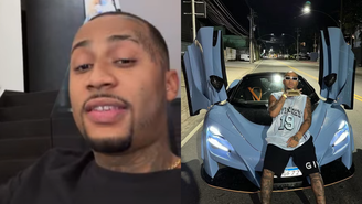 Rapper Orochi na frente de um dos seus carros de luxo