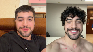 Nattan com o cabelo curto e com o cabelo comprido