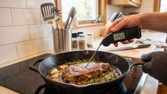 O termômetro culinário é um instrumento simples e muito útil na cozinha. Ele serve para medir a temperatura interna de alimentos durante o preparo, o que garante que a comida chegue ao ponto certo de cocção e, principalmente, que esteja segura para o consumo. Apesar de ser comum em cozinhas profissionais, ele ainda é pouco usado nas cozinhas caseiras brasileiras.