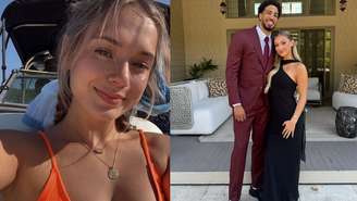 Makenzi Kern à esquerda; o casal Tyrese Haliburton e Jade Jones à direita