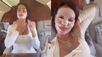 Georgina Rodríguez faz rotina de beleza em voo de jatinho