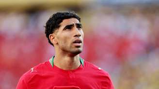O jogador de futebol marroquino Achraf Hakimi durante a partida da Copa do Mundo 2026 contra o Brasil, em 13 de junho de 2026.