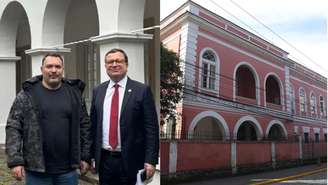 Príncipe Dom Pedro Thiago ao lado do advogado Dr. Fabrizio Bon Vecchio; disputa envolve o histórico Palácio do Grão-Pará, em Petrópolis (RJ)