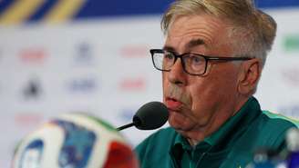 O treinador da Seleção Brasileira, Carlo Ancelotti, em entrevista coletiva antes do jogo contra os escoceses no Hard Rock Stadium de Miami, em 23/06/2026