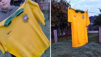 Camisa da Seleção Brasileira congelou após passar a noite no varal no Rio Grande do Sul