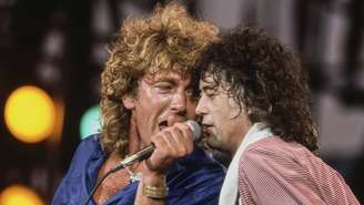 Robert Plant e Jimmy Page, do Led Zeppelin, no Live Aid 1985