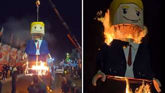 Boneco estilo "Lego" de Donald Trump foi queimado por iranianos