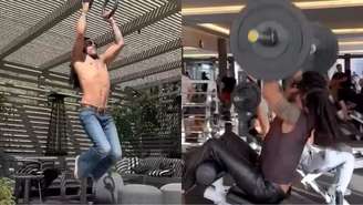 Lenny Kravitz fazendo exercício físico.