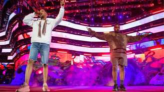 Kid Cudi e Kanye West se apresentam no Coachella, em abril de 2019