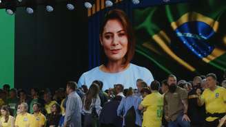 Michelle Bolsonaro discursa em vídeo em evento do PL de candidatura de Flávio Bolsonaro