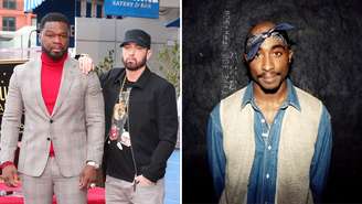 50 Cent, Eminem e 2pac estarão na trilha sonora do filme 'Street Fighter' (Fotos: Leon Bennett/Getty Images e Raymond Boyd/Getty Images)