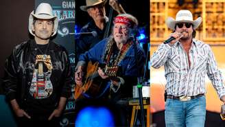 Da esquerda para a direita: Brad Paisley, Willie Nelson e Gavin Adcock (Fotos: Catherine Powell/Getty Images for CMT, Gary Miller/Getty Images e Joshua Applegate/Getty Images)