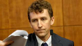 Patrick Clancy no banco de testemunhas do Tribunal Superior de Plymouth, em Massachusetts