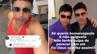 Zezé Di Camargo criticou publicação de seu sósia em comentário na rede social do fã. 