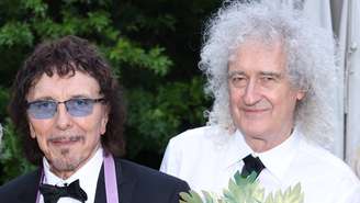 Tony Iommi (Black Sabbath) e Brian May (Queen) em 2023 (