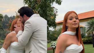 Vestido de noiva de Viih Tube rouba a cena no casamento civil e web reage: 'Ficou tão'