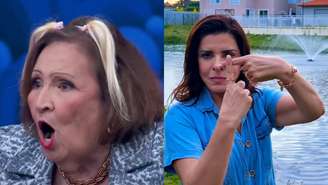 Déa Lúcia no Domingão e Mara Maravilha (Reprodução/TV Globo/Instagram)