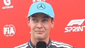 George Russell, piloto da Mercedes, durante entrevista dada após a vitória na corrida Sprint do Grande Prêmio da Holanda - 