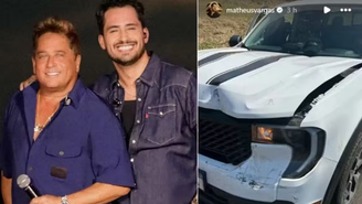 É grave? Filho de Leonardo, Matheus Vargas sofre acidente de carro em Barretos
