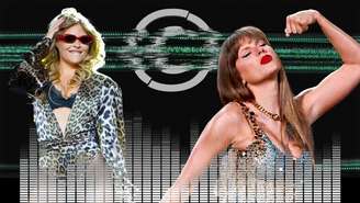 Luísa Sonza, à esquerda, teve sua voz clonada por inteligência artificial para cantar em português o hit The Fate of Ophelia, de Taylor Swift