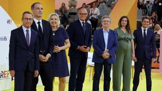 Os candidatos à eleição presidencial francesa de 2027 participam de um debate durante o Encontro dos Empreendedores da Françaa (REF), em Paris.