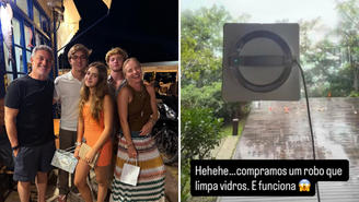 Luciano Huck exibe seu novo robô que limpa vidro da mansão que vive com a família no Rio de Janeiro.