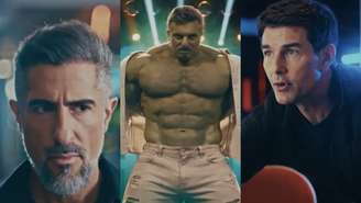 Marcos Mion, Luciano Huck e Tom Cruise em comercial da Globo (Reprodução/TV Globo)