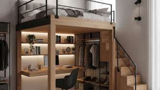 Cama elevada transforma quartos compactos em ambientes inteligentes - Imagem gerada por IA