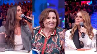 Mônica Martelli. Déa Lúcia e Ingrid Guimarães no Domingão (Reprodução/TV Globo)
