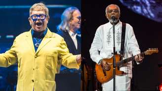 Após tocarem no Palco Mundo Gilberto Gil encontra Elton John nos bastidores e vídeo com elogios do britânico viraliza nas redes sociais (Fotos: @ellenartie)