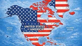 Mapa dos EUA na rede social de Donald Trump, Truth Social, em 7 de setembro de 2026: o México, o Caribe e uma parte da América Central marcados com a bandeira norte-americana.